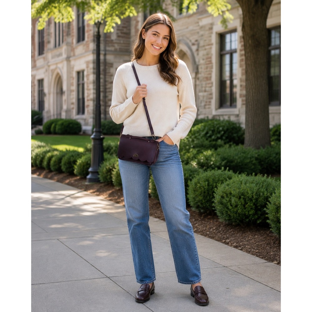 Cambridge Satchel Company Poppy Bag Oxblood Pebbled Leather Scalloped Crossbody